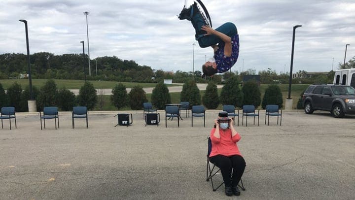 Circus performer bounces over resident of Harvester Place