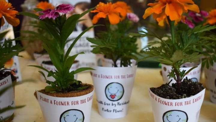 Earth Day planting by residents of Porter Place Memory Care
