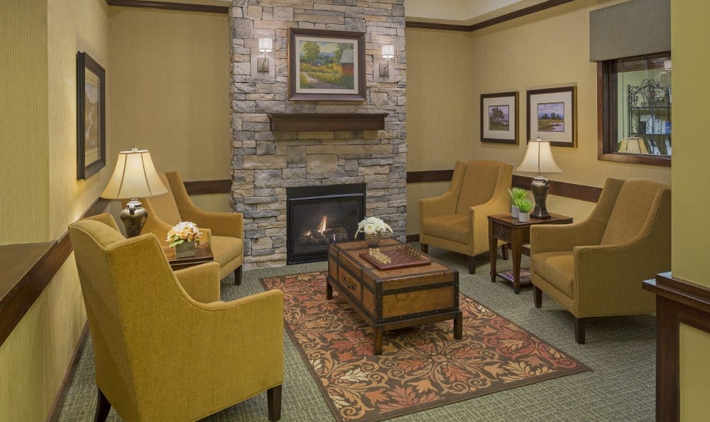 Our Westminster senior living facility has fireside sitting areas