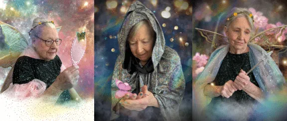Fairy Stone and fellow residents of Concord Place Memory Care enjoy a fairy photo shoot