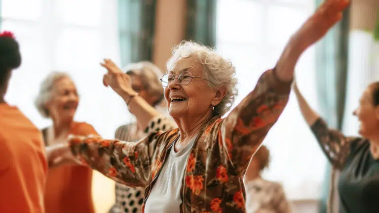 Elderly woman engaging in exercise