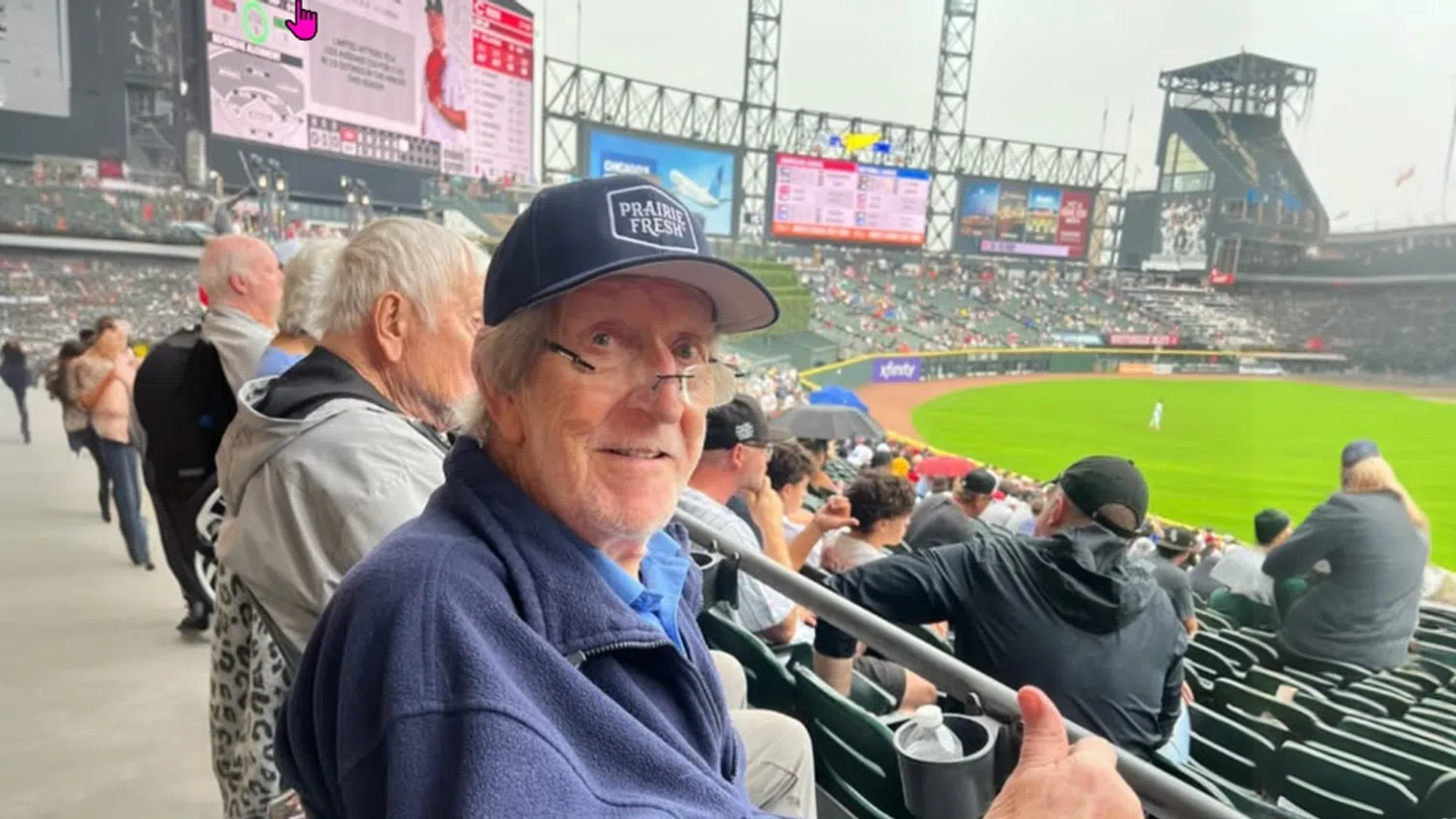 Resident of Harvester Place Memory Care enjoys an outing to a White Sox game